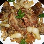 recette Pavé de porc aux oignons nouveaux et pleurotes