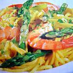 pates aux gambas : recette Spaghettis aux gambas et aux asperges