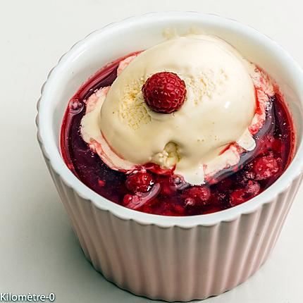 Photo de recette de fruits rouges, framboises, facile, glace, légère, été, Kilomètre-0, blog de cuisine réalisée à partir de produits locaux et issus de circuits courts