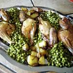 recette Coquelets rotis petits pois et pommes de terre roties