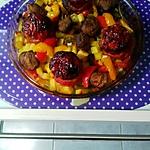 recette Tomates  farcies sur  lit de poivrons tricolores & pommes de terre au thym