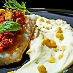 recette Cabillaud en crumble de chorizo noix de cajou et sa purée au maïs