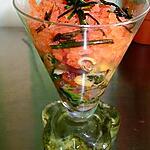 recette GRANITE DE TOMATES FACON GASPACHO TARTARE DE COQUILLAGES AUX HERBES