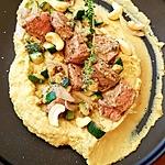 recette Agneau mariné à l'indienne sur une purée à l'houmous d'aubergine