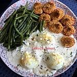 recette Œufs gratinés accompagnés de ses haricots verts au four et ses tomates à la provençale
