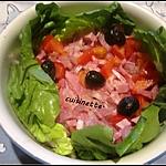 recette Salade au jambon,olives noires.tomates.