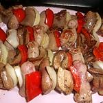 recette Brochettes de rognons de porc,chipolatas,poivron rouge