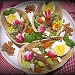 recette Tacos aux crudités,anchois,œufs,mozzarella,basilic.