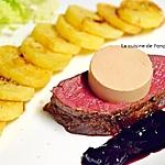 recette Rôti de biche cuit à basse température, mousse de foie gras et confiture de cerise à l'ail noir