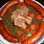 recette Saucisses de montbéliard aux lentilles verte du puy avec un jarret de porc demi-sel