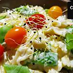 recette Pâtes aux 4 fromages, haricots plats et tomates cerises