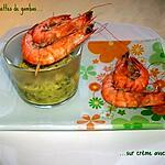 recette Mini-brochettes de gambas sur crème avocat-kiwi