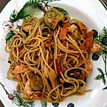 recette Spaghettis aux crevettes et légumes