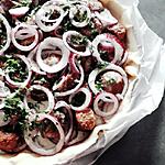 recette Quiche chèvre aux oignons rouges et minis boulettes