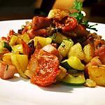 recette Poêlée charlottes, courgettes, cèpes, rillauds et tomates confites...