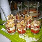 recette Verrines aux poivrons , jambon cru , tuc bacon