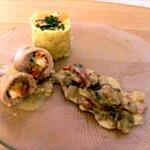 recette Balotins de porc farci saumon fromage et petits légumes en sauce et sa purée