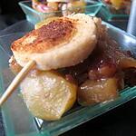 recette Verrines Confits d'échalottes-pommes- noix et sa brochette de boudin blanc