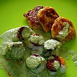 recette LOTTE GRATINEE AU CHORIZO BLINIS DE POMME DE TERRE EMULSION DE LAITUE