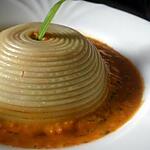 recette spirale de psaghetti au zaalouk de poivron rouge et coeur de chèvre