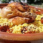 recette Poulet roti aux epices ,tomates à la provençale et semoule epicée