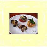 recette Duo d’aubergines  mille - feuille  et  poêlées » timbale aux pâtes "avoines"