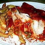 vin blanc : recette Ailes de Raie en sauce tomate aux câpres... accompagnée de frites maison....