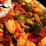 recette Sauté de poulet aux choux de bruxelles et aux poivrons ! ( à l'Actifry )