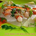 recette LASAGNE LANGOUSTE SAINT JACQUES COULIS DE POIVRON BECHAMEL AU PARMESAN