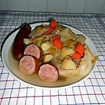 recette soupe au chou, aux saucisses fumées et saucisson à l'ail.