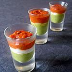 recette Verrines de purée de courgettes au basilic, fromage de chèvre et coulis de tomates confites
