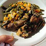 recette Poulet grillé, mixed de légumes à la crème.