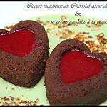 recette ** Gâteau saint valentin : Duo de Coeurs mousseux au chocolat, miroir framboise et sa crème anglaise à la pistache et pralin**