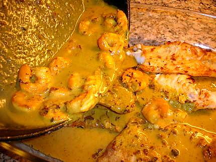 recette Filet de Cabillaud aux crevettes sauce curry