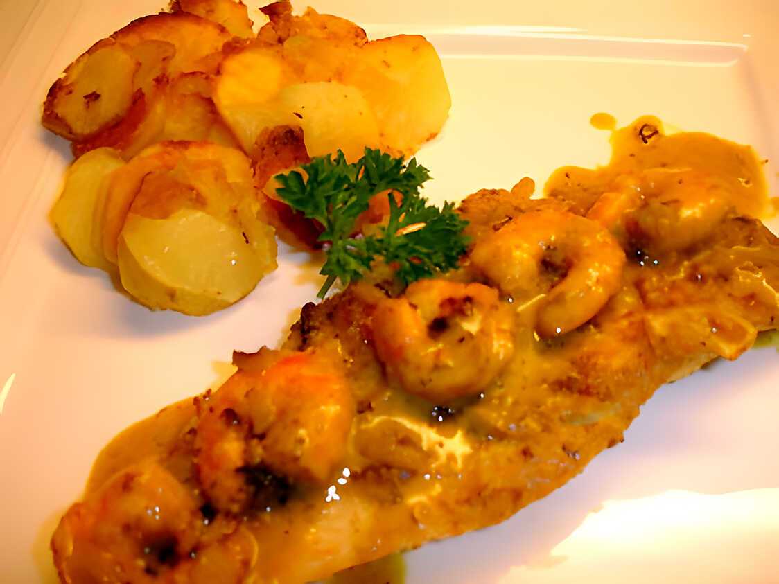 Filet de Cabillaud aux crevettes sauce curry