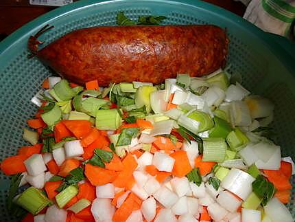 recette SOUPE DE LEGUMES AU MORTEAU DE JEANMERODE