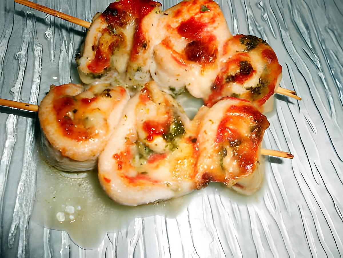 recette Roulades de poulet en brochettes