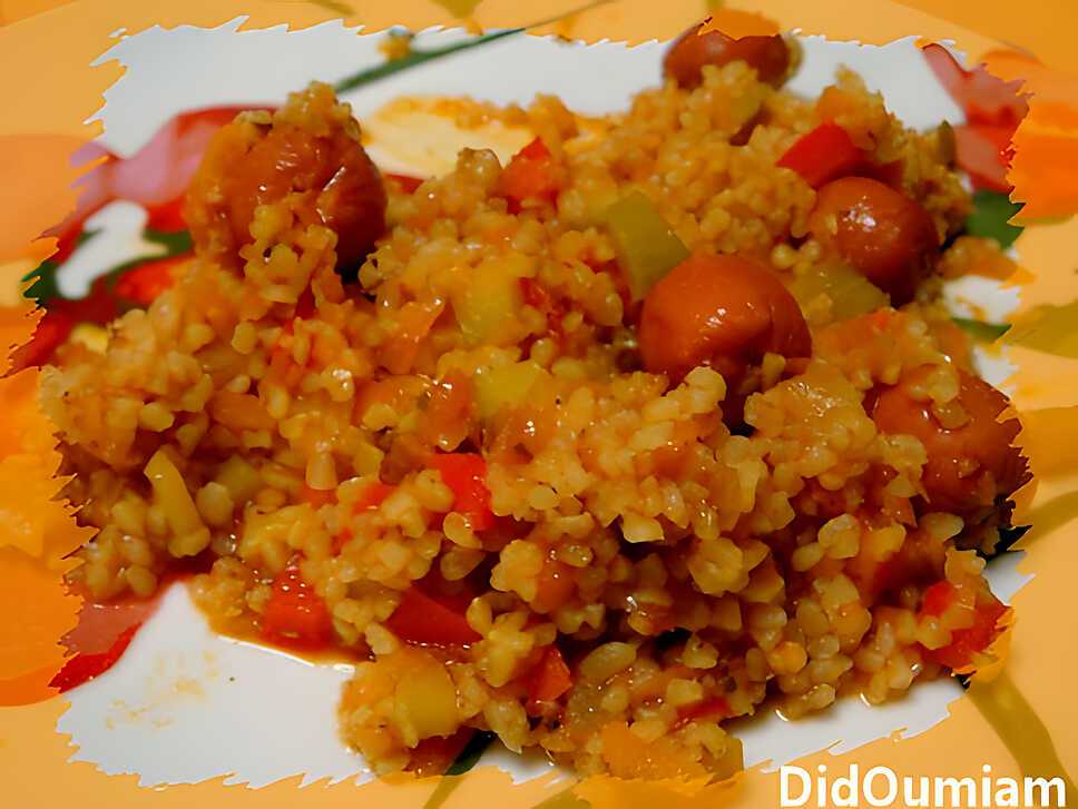 recette Boulghour légèrement piquant aux légumes et knakis au fromage