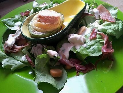 recette Salade d'avocats chaud au chavignol et jambon serrano sauce au chévre