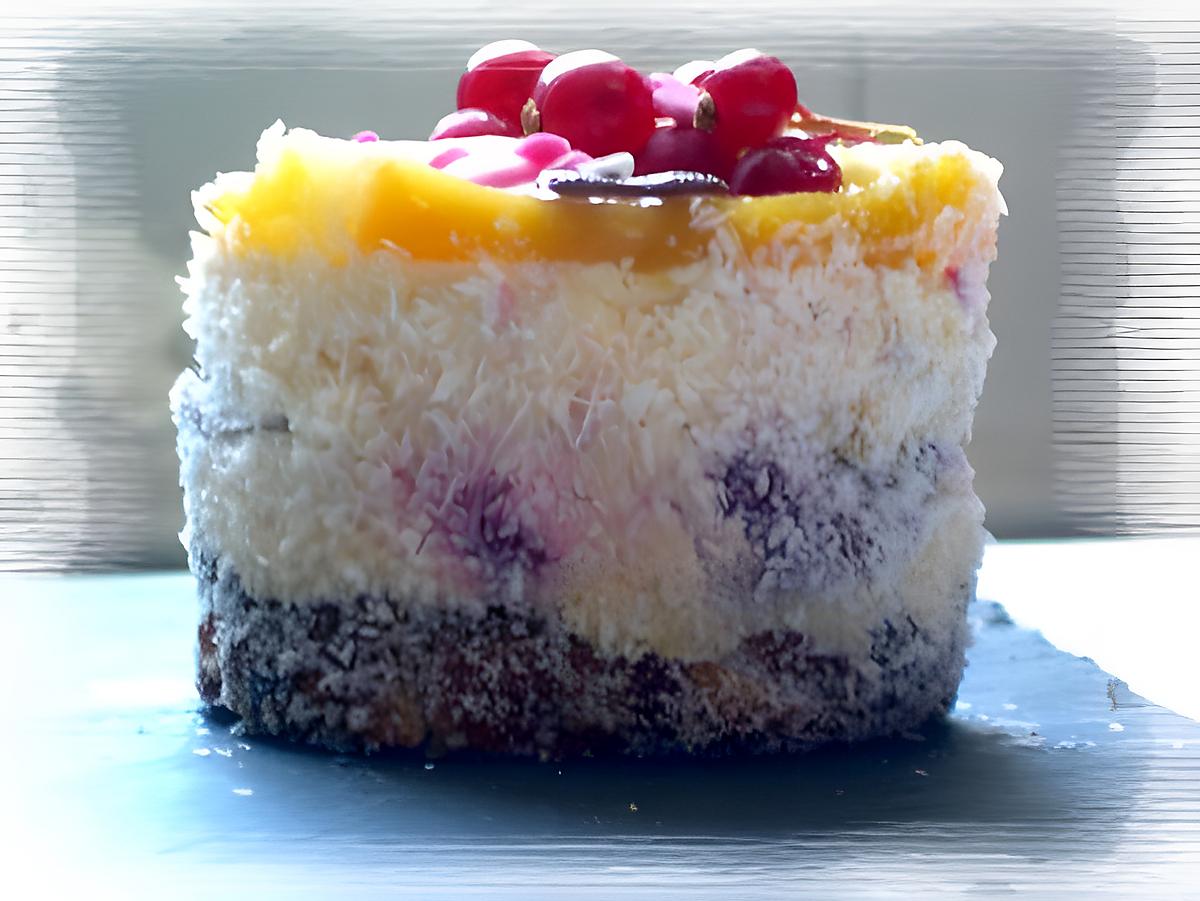 recette Entremet noix de coco, framboise et fruits exotique