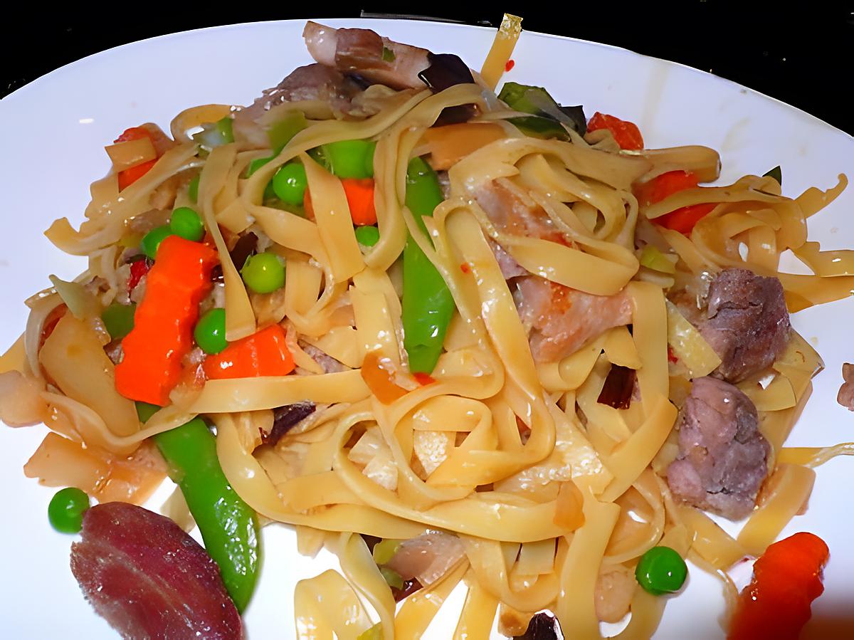 recette Tagliatelle aux porcs et petits légumes façon asiatique