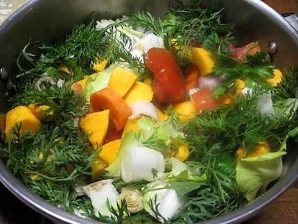 recette Soupe de légumes et aux fanes de carottes.cocotte minutes.