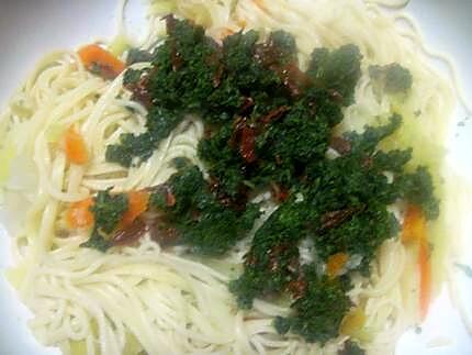 recette Spaghettis aux légumes julienne.