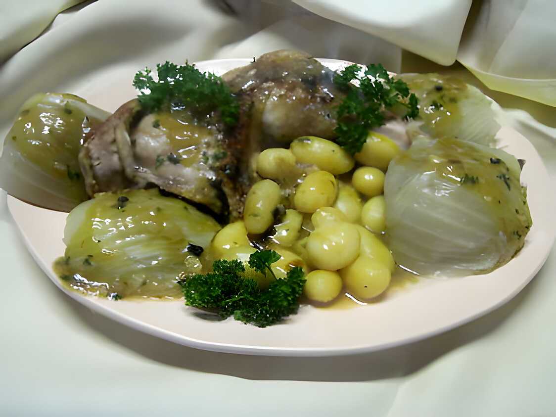 Recette de Cuisse de poulet aux pommes de terre et fenouils.