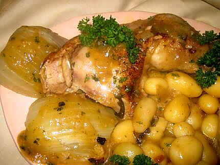 recette Cuisse de poulet aux pommes de terre et fenouils.