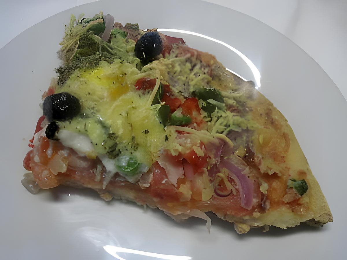 recette Pizza aux oignons rouges,poivrons et aux oeufs.