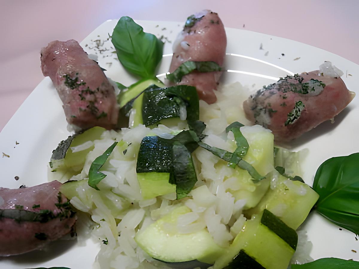 recette Saucisses de Toulouse au riz et courgette.