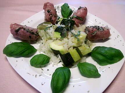 recette Saucisses de Toulouse au riz et courgette.