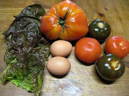 recette Entrèe de tomates variées. et oeufs durs.