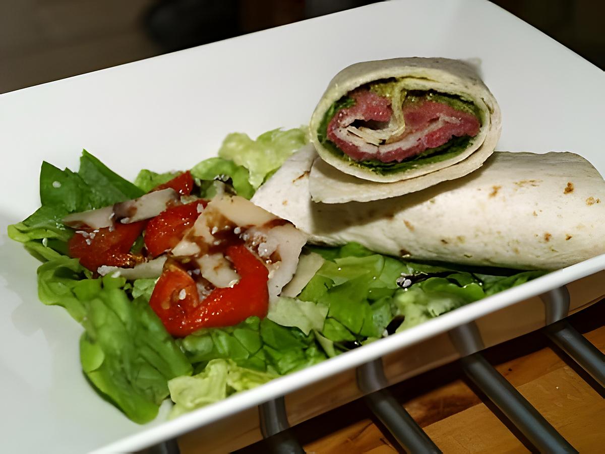 recette Wraps Carpaccio de Boeuf au Pesto sur Lit de Roquette